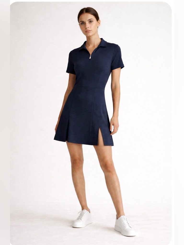 J.Lindeberg Kanai Dress Navy Zip Front A-Line Athletic Golf Tennis Xs